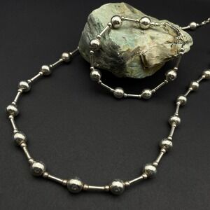 Vintage Sterling Silver Ball Bead Necklace Bracelet Set Silver Jewelry Set